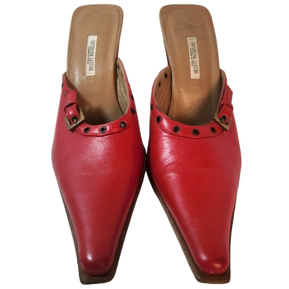 Caterina Lucchi Women's Red Leather Mules Buckle Detail Snip Toe Size 40 EU/9 US - Picture 3 of 14